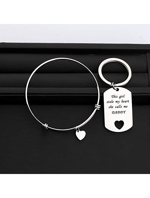 ENSIANTH Father Daughter Gift These Girls Stole My Heart They Call Me Daddy Keychain Set Heart Cut out Necklace for Daughter