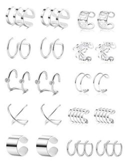 Tornito 4-10 Pairs Stainless Steel Ear Cuff Helix Cartilage Clip On Wrap Earrings Fake Nose Ring Non-Piercing Adjustable