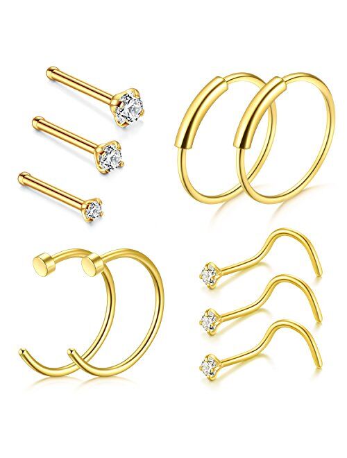 Nose Ring Hoop, D.Bella 22G 8mm Nose Rings Studs Piercings Hoop Jewelry Stainless Steel 1.5mm 2mm 2.5mm