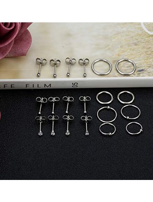 REVOLIA 10Pairs Stainless Steel Cartilage Earrings for Men Women Stud Earrings Ball CZ Tragus Helix Piercing