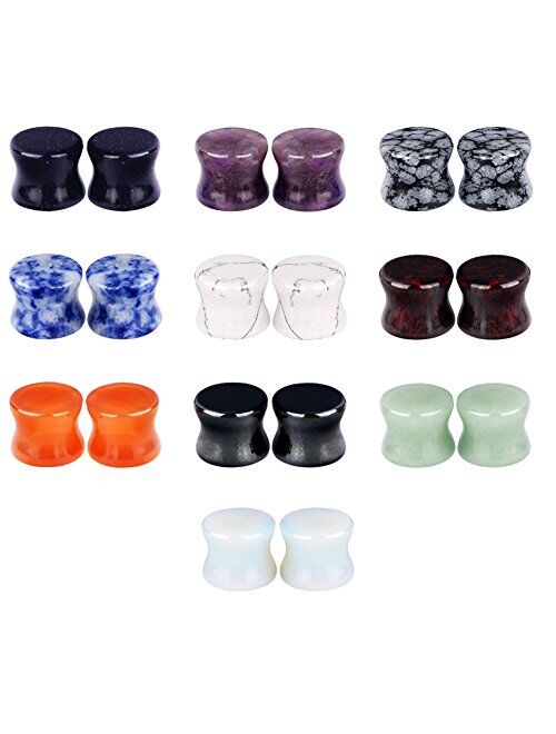 Longbeauty 20/30 Pcs Set Mixed Stone Saddle Double Flared Ear Tunnels Expander Plugs Stretcher 3MM-20MM