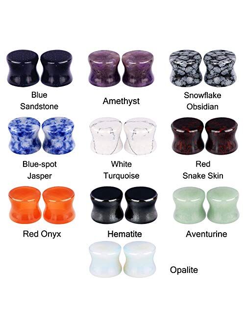 Longbeauty 20/30 Pcs Set Mixed Stone Saddle Double Flared Ear Tunnels Expander Plugs Stretcher 3MM-20MM