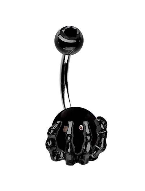 OUFER 14G Stainless Steel Navel Rings Skull Hand with Gem Ball Belly Button Rings Belly Rings Body Piercing