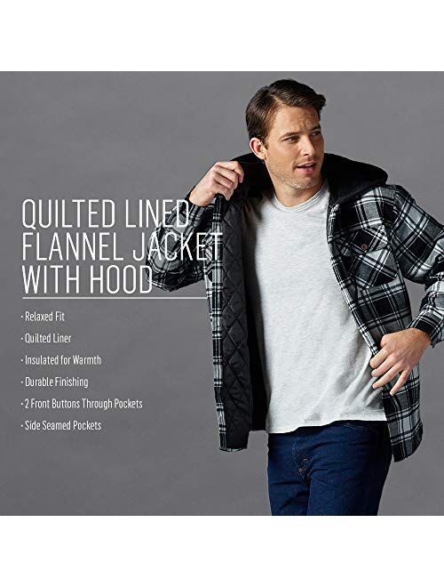 Wrangler Authentics Men's Long Sleeve Quilted Lined Flannel Shirt Jacket With Hood