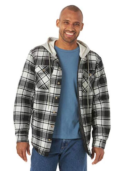 Wrangler Authentics Men's Long Sleeve Quilted Lined Flannel Shirt Jacket With Hood
