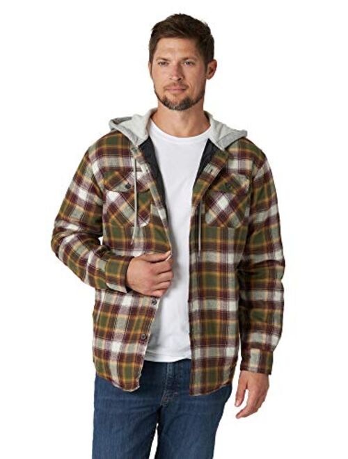 Wrangler Authentics Men's Long Sleeve Quilted Lined Flannel Shirt Jacket With Hood
