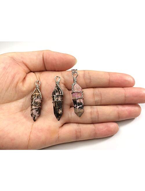 Natural Gemstone Pendant Necklace Healing Crystal Quartz Reiki Chakra Gem Stones 18 Inch Jewelry Women Girls Men Birthday Gifts