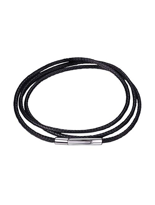 Bandmax Men Women Black Brown Braided Leather Cord Rope Necklace Bracelet 2mm/3mm Width Waterproof Wax Rope Necklace for Pendant with Stainless Steel Clasps,Customize Available Jewelry,16-30in Length 