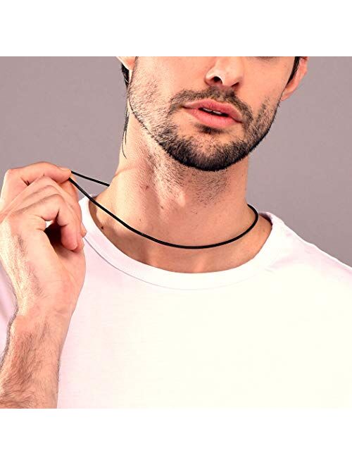 FOCALOOK Braided Leather Cord Necklace 316L Stainless Steel Sturdy Snap Clasp,16-30 Inch 2/3MM Black Brown Men Women DIY Durable Waterproof Woven Wax Rope Chain for Pendant Custom Name Personalized 