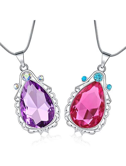 2 Pcs Sofia the First Amulet and Elena Princess Necklace Twin Sister Teardrop Necklace Magic Jewelry Gift for Girls