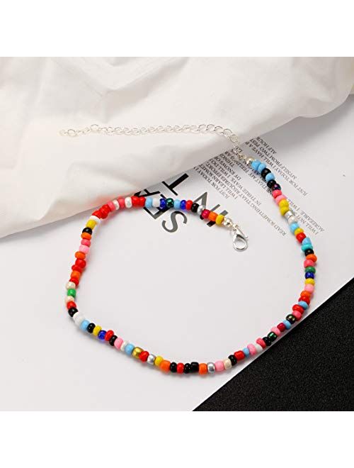 Wremily 4-12 Pieces Beaded Choker Necklaces for Women Girls Boho Seed Bead Choker Set Hawaiian Handmade Turquoise Beach Beads Necklace Chain Jewelry