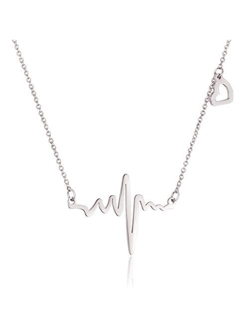 WDSHOW Heartbeat EKG Necklace 18k Rose Gold Plated or Silver-Tone