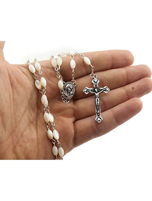 Nazareth Store Mother of Pearl Catholic Rosary Jerusalem Holy Soil Medal and Cross Holy Land Velvet Bag