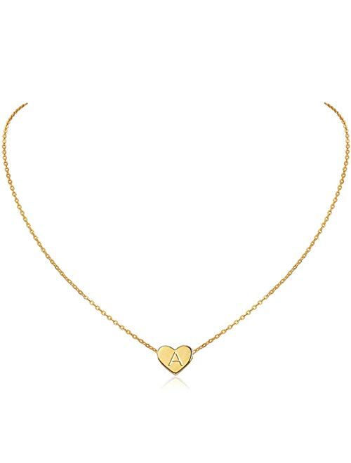 MOMOL Initial Heart Necklace, 18K Gold Plated Stainless Steel Small Dainty Heart Pendant Necklace Personalized Name Necklace Tiny Letters Charm Necklace for Girls