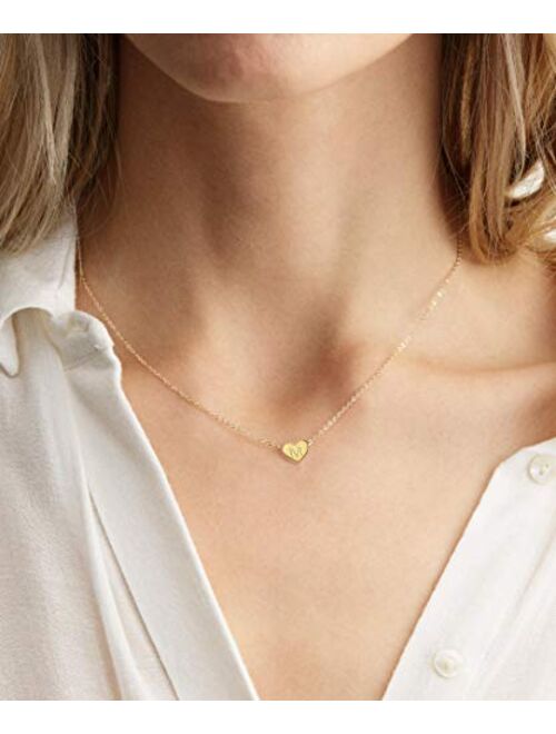 MOMOL Initial Heart Necklace, 18K Gold Plated Stainless Steel Small Dainty Heart Pendant Necklace Personalized Name Necklace Tiny Letters Charm Necklace for Girls