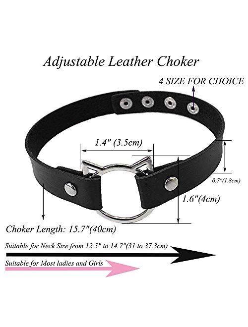 ETHOON Adjustable Leather Choker Collar Soft PU Cat Punk Choker Necklace for Women Girls