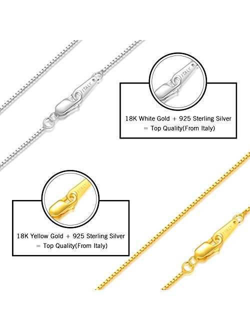 Fodizi 18K Gold Plated Sterling Silver Chain for Women Girl Italy Silver Chain Necklace 0.8mm 925 Sterling Box Chain - 16/18/20/22/24 Inch