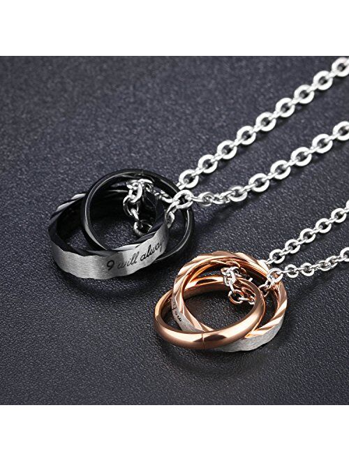 U365 Matching Couples Necklace His & Her Titanium Steel Eternal Love Promise Pendant Set for Men Women