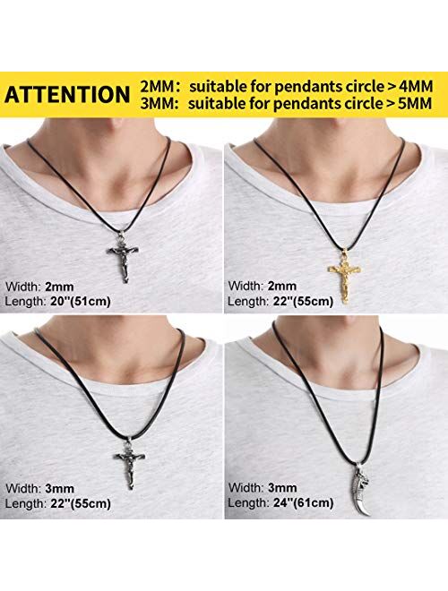 ChainsHouse Waterproof Braided Leather Cord Chain Necklace, Men Women DIY Woven Wax Rope Chain for Pendant, Customize Available, 2/3mm Width, 1618" 20" 22" 24" 26" 28" 30