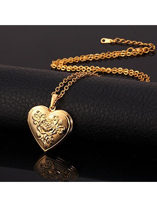 with Custom Image or Text Engrave Women Girls Photo Locket Pendant Heart/Round Shaped Fashion Jewelry 18K Gold Plated Necklace