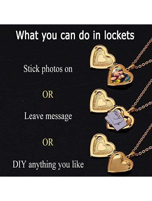 U7 Women Girls Photo Locket Pendant Heart/Round Shaped Fashion Jewelry 18K Gold Plated Necklace, with Custom Image or Text Engrave Service