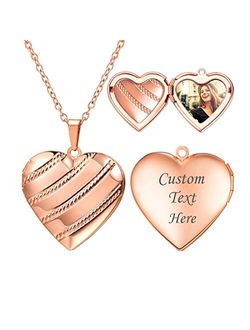 with Custom Image or Text Engrave Women Girls Photo Locket Pendant Heart/Round Shaped Fashion Jewelry 18K Gold Plated Necklace