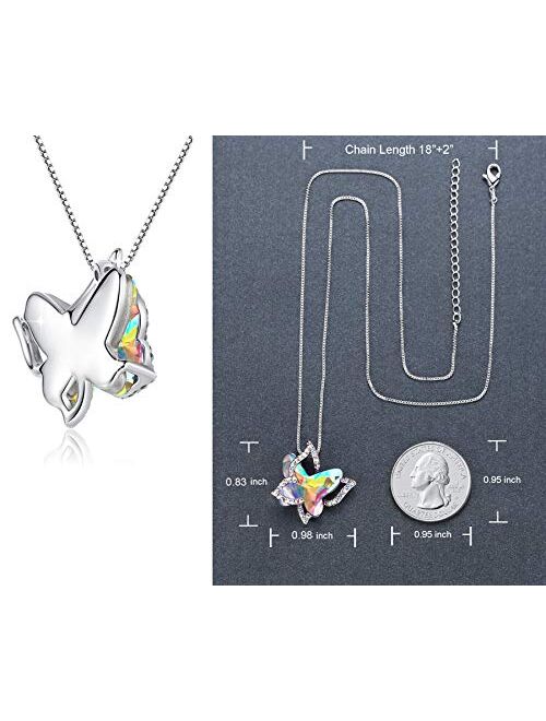 GEMMANCE Butterfly Crystal Necklace with Premium Birthstone, Silver-Tone, 18+2 Chain