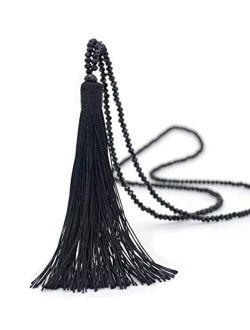 Long Tassel Necklace Handmade Turquoise Pearl Crystal Beads Necklace for Women Fashion Jewelry