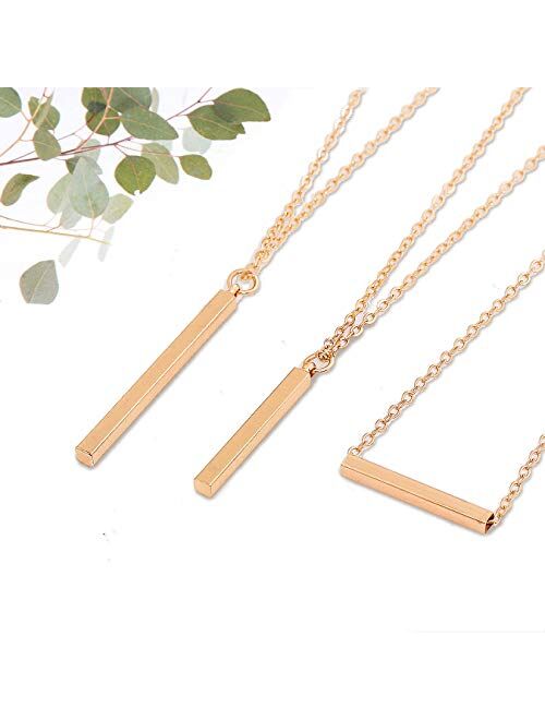 CEALXHENY Layered Chain Necklaces for Women Girls Boho Vertical Bar Pendant Necklace Set Minimalist Y Necklaces for Beach Parties Summer Jewelry Set