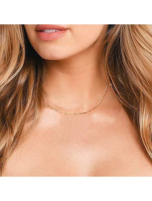 JSJOY Gold Layered Necklaces for Women 14K Gold Plated Layered Coin Necklace Adjustable Multilayer Choker Necklaces for Women Girls