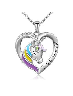 Unicorn Necklace Sterling Silver Forever Love Unicorn in Heart Pendant Necklace for Women Girlfriend Daughter Gift