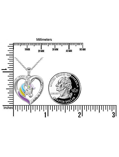 Unicorn Necklace Sterling Silver Forever Love Unicorn in Heart Pendant Necklace for Women Girlfriend Daughter Gift