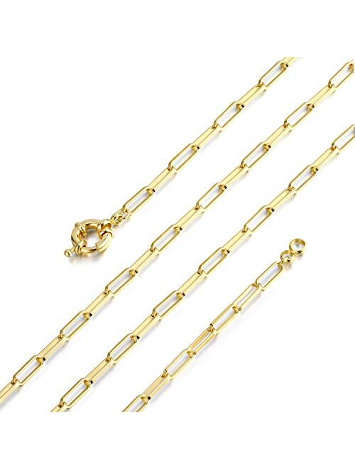 Paperclip Necklace,14K Gold Plated Oval Dainty Choker Chain Link Necklace for Women Girls