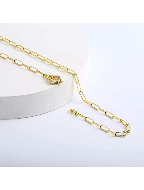 Paperclip Necklace,14K Gold Plated Oval Dainty Choker Chain Link Necklace for Women Girls