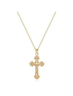 Fettero Cross Necklace Faith Pendant 14K Plated Dainty Chain Minimalist Simple Tiny God Lords Prayer Religious Jewelry Gift