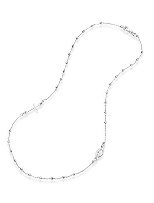 Miabella 925 Sterling Silver Italian Rosary Beaded Sideways Cross Necklace, Link Chain 16, 18, 22 Inch for Women Teen Girls Made in Italy