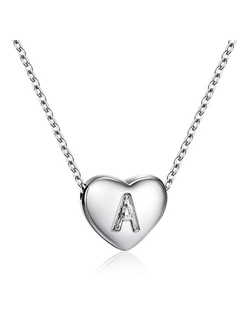 Dainty Initial Necklace S925 Sterling Silver Letters A-Z 26 Alphabet Heart Pendant Necklace for Women Mother's Day Gifts