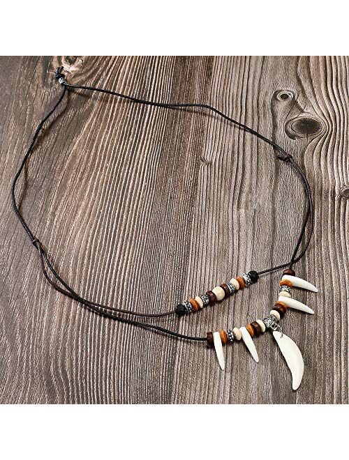 MengPa Boys Sea Turtles Wolf Teeth Shape Pendant Necklaces Gifts for Women Men Adjustable Rope 2/6Pcs