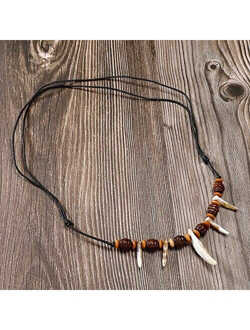 MengPa Boys Sea Turtles Wolf Teeth Shape Pendant Necklaces Gifts for Women Men Adjustable Rope 2/6Pcs