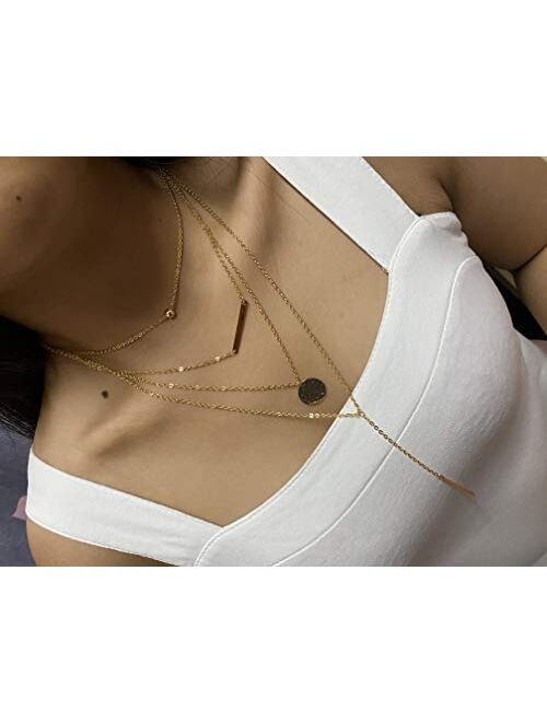 Lateefah 18k Gold Plated Layered Necklace Coin Gold Y Pendant Necklace Pearl Choker Necklaces Gold Chain Necklace for Women Lady Girls Gift Jewelry