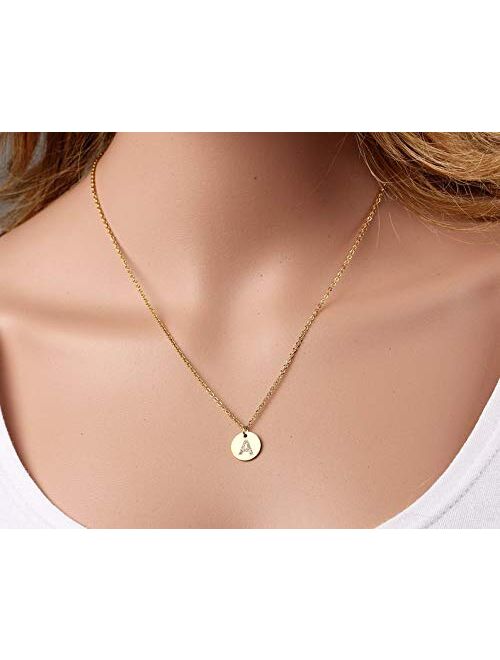 SANNYRA Dainty Disc Initial Necklace 18K Real Gold-Plated Letters A to Z 26 Alphabet Disc Pendant Necklace for Women Birthday Gifts
