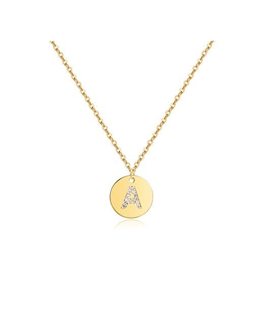 SANNYRA Dainty Disc Initial Necklace 18K Real Gold-Plated Letters A to Z 26 Alphabet Disc Pendant Necklace for Women Birthday Gifts