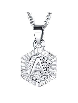 FOCALOOK Initial Letter Pendant Necklace Mens Womens Capital Letter White Gold Plated A-Z Golden Chain 20-22inch, with Free Custom