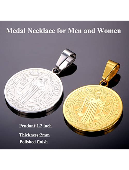 Saint Benedict Medal Necklace 18K Gold or 316L Stainless Steel Christian Sacramental Medal Ward off Evil Protection Jewelry Catholic Gift for Men Women, Customizable