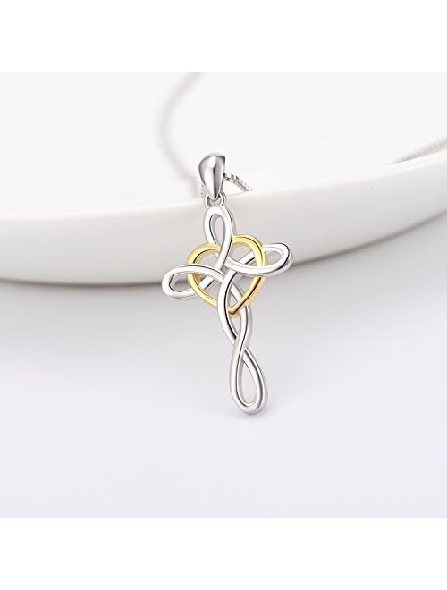 YFN Cross Necklace 925 Sterling Silver Celtic Knot Cross Infinity Heart Love Pendant Necklace 18"
