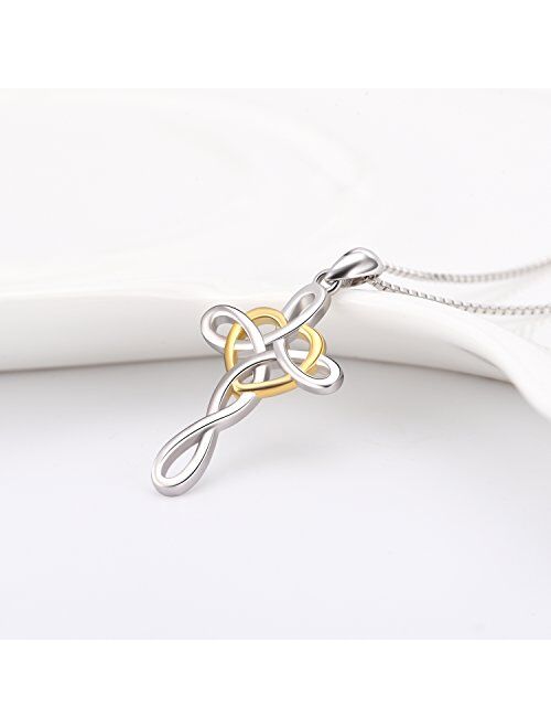 YFN Cross Necklace 925 Sterling Silver Celtic Knot Cross Infinity Heart Love Pendant Necklace 18"