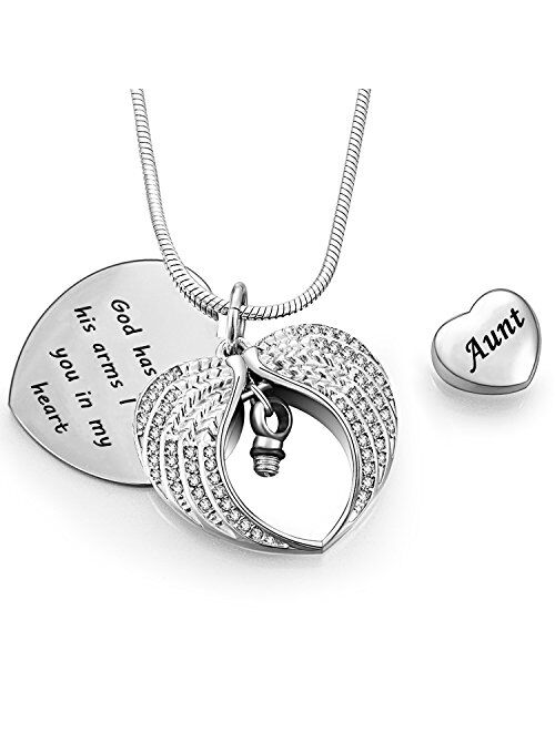 Norya God has You in his arms with Angel Wing Diamond Cremation Jewelry Keepsake Memorial Urn Necklace