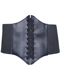 HOEREV Women Girls Elastic Wide Band Elastic Tied Waspie Corset Waist Belt Bustiers Halloween Corsets Size XS-XXXL