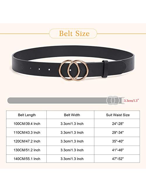 SUOSDEY Women Leather Belt Fashion Double O-Ring Soft Faux Leather Waist Belts For Jeans Dress
