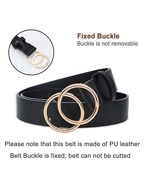 SUOSDEY Women Leather Belt Fashion Double O-Ring Soft Faux Leather Waist Belts For Jeans Dress